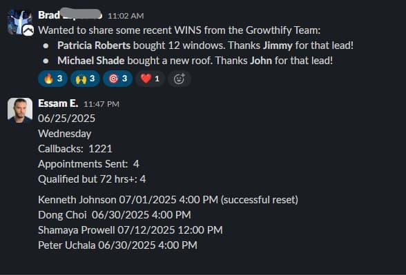 Brad wins + daily appointment report