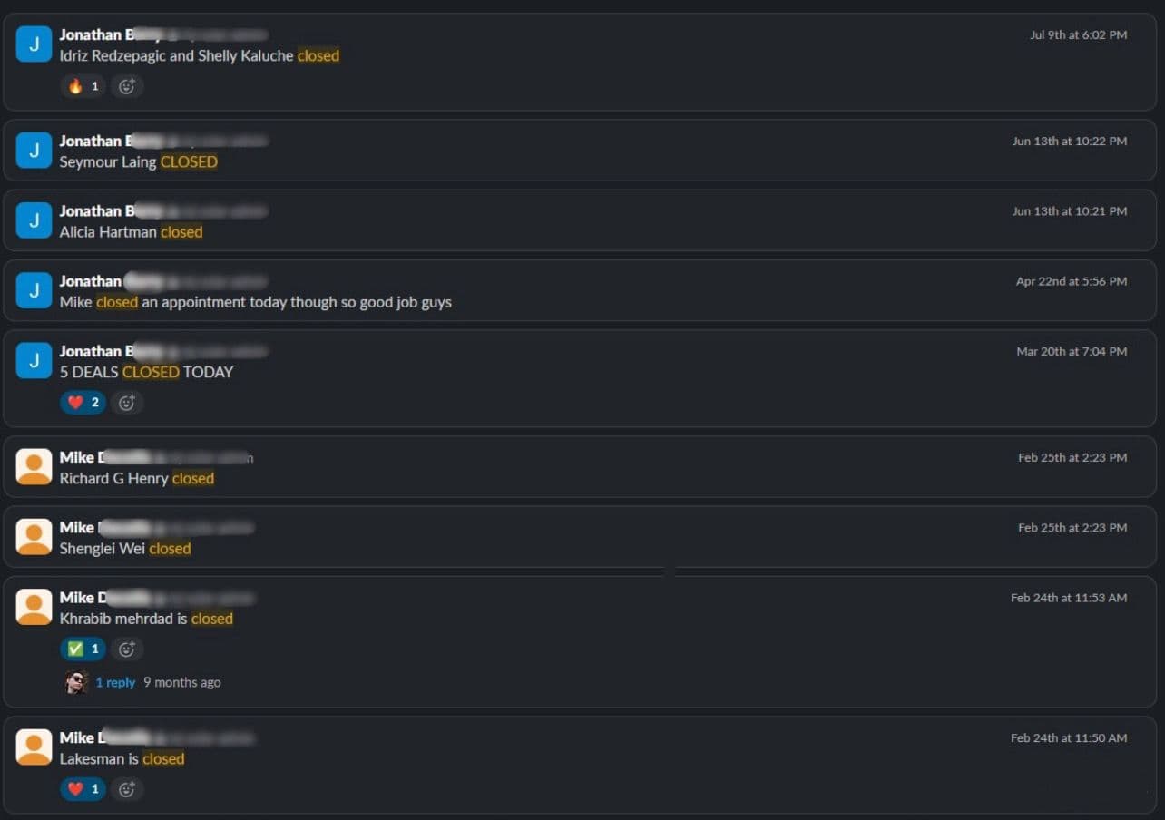 Multiple deal closes logged same day